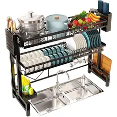 KUANGYE - Escurridor Retráctil Secador Ajustable Loza Platos 2 Niveles