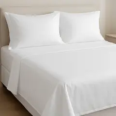 LE NUIT - Sábanas 2 Plazas Algodón Giza Percale Egipcio 300 Hilos Liso Blanco