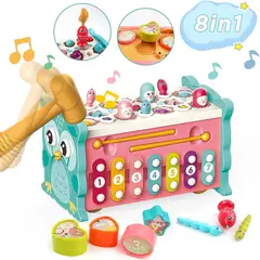TATEE - Juguetes 3 en 1 golpear topos y pesca y golpea el piano