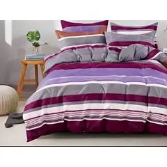 DORAL - Plumón Sherpa + Sábana Microfibra de 2 Plazas Líneas Moradas