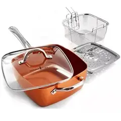 GENERICO - Olla De Cobre Multiuso Antiadherente Cesta Freír Cerámica con accesorios