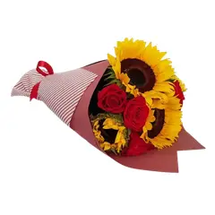 GENERICO - Ramo de 3 Rosas y 3 Girasoles