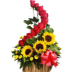 GENERICO - Espiral de 12 Rosas y 3 Girasoles