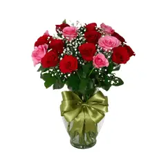 GENERICO - Florero de 15 Rosas Rosado y Rojo
