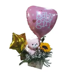 GENERICO - Base de 1 Girasol Peluche de 20cm y Globos