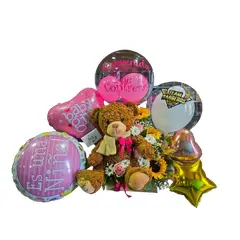 GENERICO - Arreglo de Nacimiento con Peluche Flores y Globos