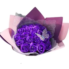 GENERICO - Ramo Buchón de 25 Rosas Eternas de Jabón Moradas