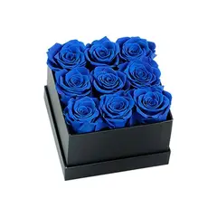 GENERICO - Box Cuadrado de 9 Rosas Azules Eternas de Jabón