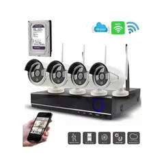 ARTIHOGAR - Kit 4 Camaras de Seguridad JORTAN Inalambricas 2MP con Disco Duro 1 Terabyte