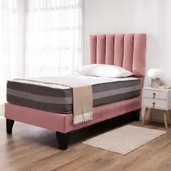 COLBOX - Cama Europea Valencia Premium + Respaldo Cadiz 1,5 PL Felpa Palo Rosa
