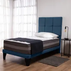COLBOX - Cama Europea Valencia Premium + Respaldo Atenas 1,5 PL Felpa Azul