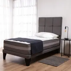 COLBOX - Cama Europea Valencia Premium + Respaldo Atenas 1,5 PL Felpa Gris