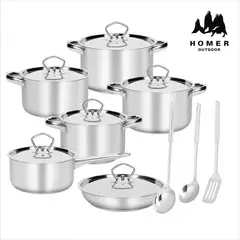 HOMER OUTDOOR - Juego De Ollas Batería De Cocina Inoxidable 15 Piezas Homer Plateado