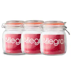 ALLEGRA - Set 3 Frascos Vidrio Con Tapa Hermetica De 1000mL
