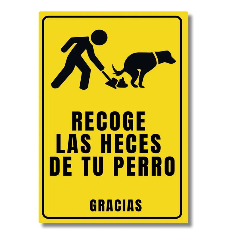 Aviso recoge heces de tu perro sobre base metalica 20x30 cms