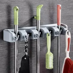 HOMESTAR - Organizador Pared para Utensilios de Limpieza 5 Ranuras y Ganchos
