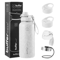 BUFFER FLASK - Termo Botella Agua Termica Acero Inoxidable+Tapas - Blanco