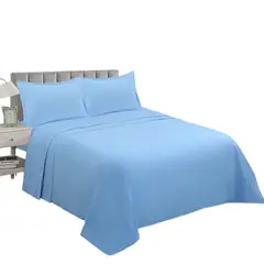 BJ HOGAR - Juego De Sabanas De 200 Hilos Cama King + 2 Fundas Color Celeste