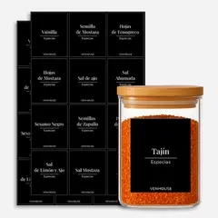 GENERICO - Etiquetas para Especieros Organización Cocina Impermeables Negras