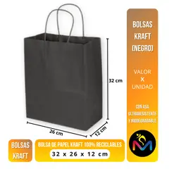 MALIK - Pack 108 bolsa kraft Negro tamaño 32x26x12 cm