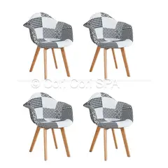 CORI CORI - Pack 4 Butacas Patchwork Wood Blanco y Negro