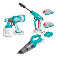 TOTAL TOOLS - Kit Pistola Para Pintar+ Hidrolavadora+ Aspiradora 20v Total