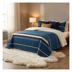 GENERICO - Cubrecama Quilt Sherpa King - Azul Suecia M953