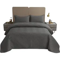 GENERICO - Cubrecama De Verano King 250x270cm + 2 Fundas Cobertor Gris Oscuro