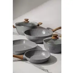 GENERICO - Batería de cocina de 5 piezas antiadherente cerámica marmolada