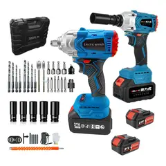 EVERSO - Kit Taladro Destornillador Inalámbrico 21v +2 Baterías 350nm Azul