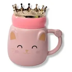GENERICO - Taza Mug Gatito Con Corona Rey Reina Tazón Kawaii Catlover Rosa