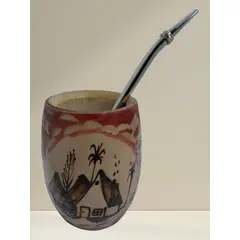 GENERICO - Mate De Madera Con Cuero 100ml Con Bombilla