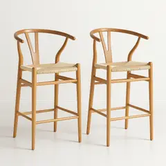 KLIK - Pack de 2 Taburetes Wishbone Madera y Hilo de Cuerda - Natural