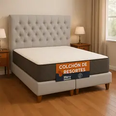 GENERICO - Cama 2 Plazas Modelo Top Quality Gris Claro + Colchon Mery Desing
