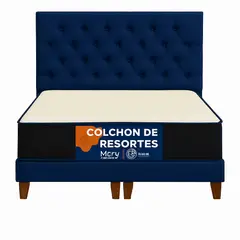 GENERICO - Cama 2 Plazas Capitone Azul Capitone + Colchon 2P Mery Desing