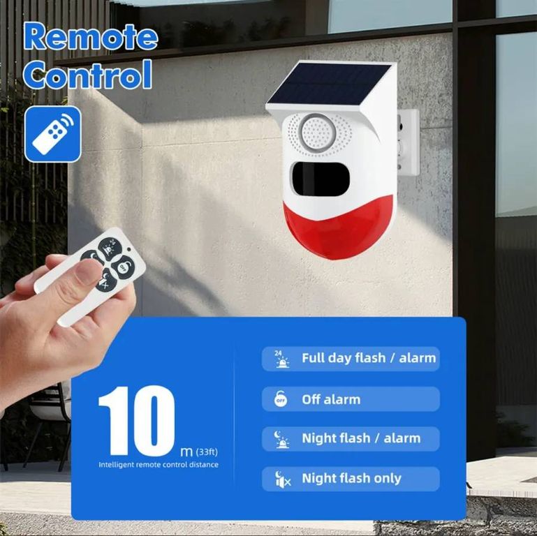 Alarma Solar Exterior 120dB con Sensor PIR y Control