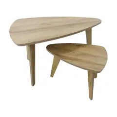 GENERICO - Set 2 Mesas Centro y Lateral Oval Roble Miel Lund