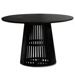 JAVIMATE - Mesa Redonda De Comedor 120 Cm Madera Natural Base Estilo Rejilla