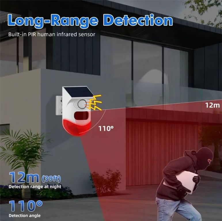 Alarma Solar Inteligente WiFi + Control Remoto PIR Exterior 120 dB