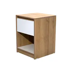 MUEBLES GACELA - Velador 1 cajon Roble Miel y Blanco Luma