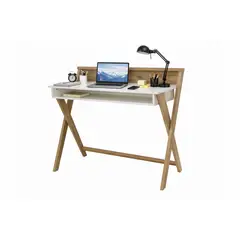 MUEBLES GACELA - Escritorio Crux Roble Miel y Blanco con Estante