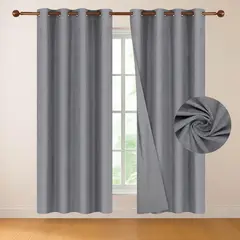 CASATUA - Cortina 100% Blackout 220x140 Look Lino Set 2 Paños - Gris oscuro - 220 x 140