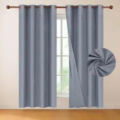 CASATUA - Cortina 100% Blackout 220x140 Look Lino Set 2 Paños - Azul - 220 x 140