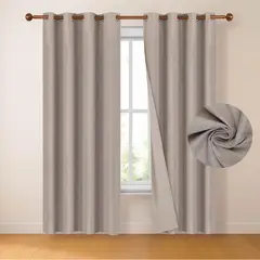 CASATUA - Cortina 100% Blackout 220x140 Look Lino Set 2 Paños - Beige - 220 x 140