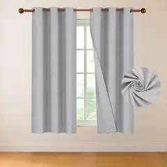 CASATUA - Cortina 100% Blackout 160x107 Look Lino Set 2 Paños - Gris - 160 x 107