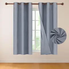CASATUA - Cortina 100% Blackout 160x107 Look Lino Set 2 Paños - Azul - 160 x 107
