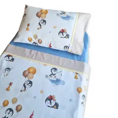 GENERICO - Set Para Colecho Bebé 3 Piezas Tiernos Pingüinos AZUL