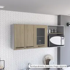 TUHOME - Mueble Mural Para Microondas 150 Cm Hasselt Gris Y Rovere