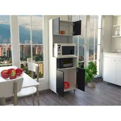 TUHOME - Mueble Para Microondas Kitchen-54 Blanco Y Wengue 160x54x35 Cm