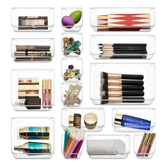 EVERSO - Juego De 16 Organizadores De Cajones Plástico Maquillaje Transparente